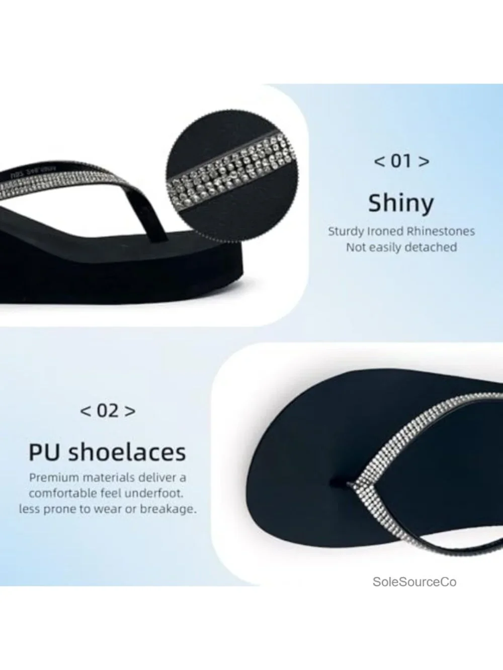 Women's Rhinestone Wedge Sandals Non-Slip Platform Flip Flops Cushioned Comfort